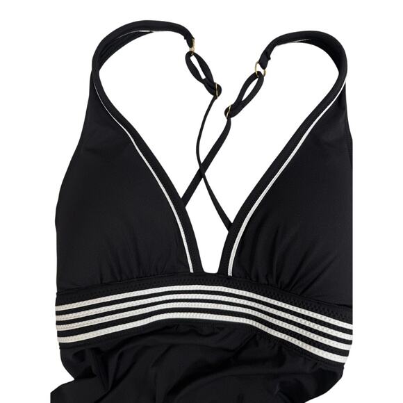 NEW! $172 TRINA TURK MONACO PLEATED PLUNGE ONE PIECE SWIMSUIT BLACK/WHITE SZ 8 - Picture 8 of 8